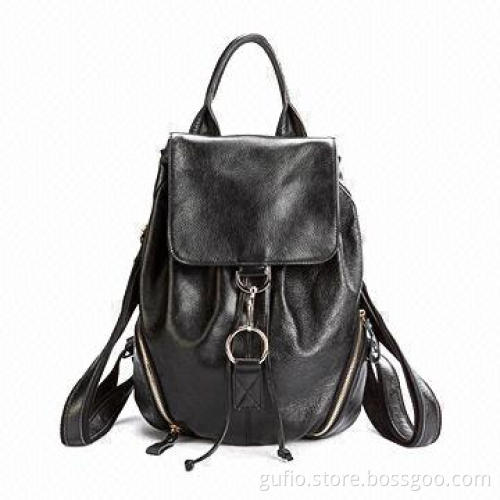 Unique Flap Side Zipper Detail Backpack with First Layer Cow Leather Shell